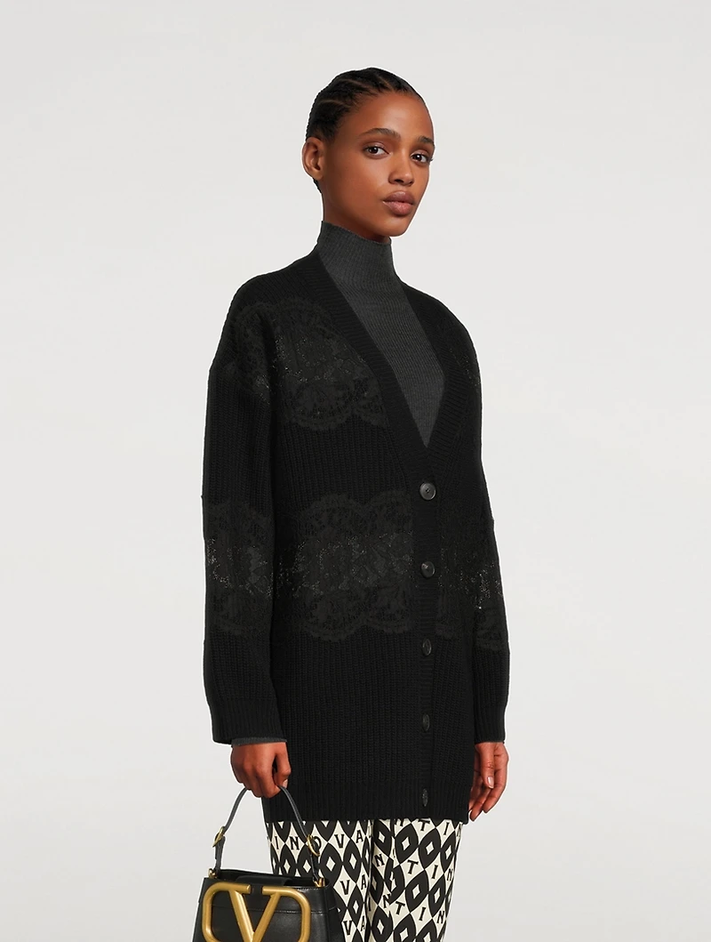 Oversized Wool And Lace Cardigan
