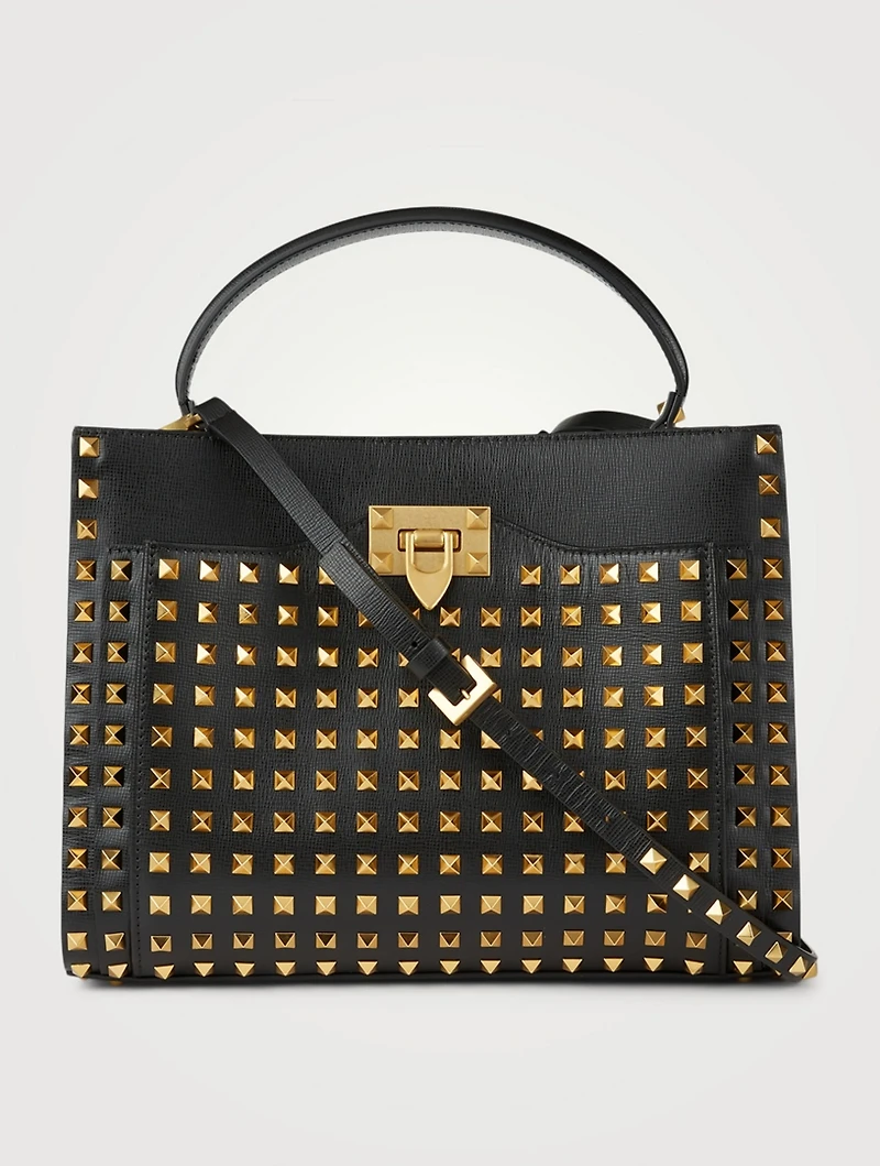 Medium Alcove Rockstud Leather Top Handle Bag