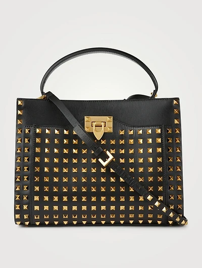 Medium Alcove Rockstud Leather Top Handle Bag