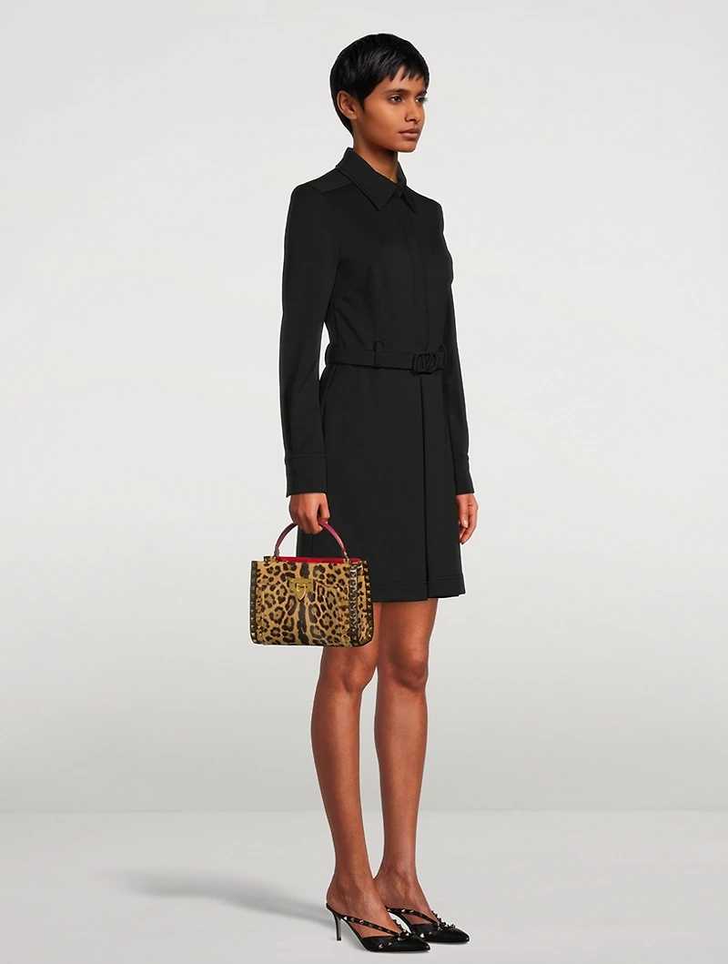 Small Alcove Rockstud Leather Top Handle Bag In Leopard Print
