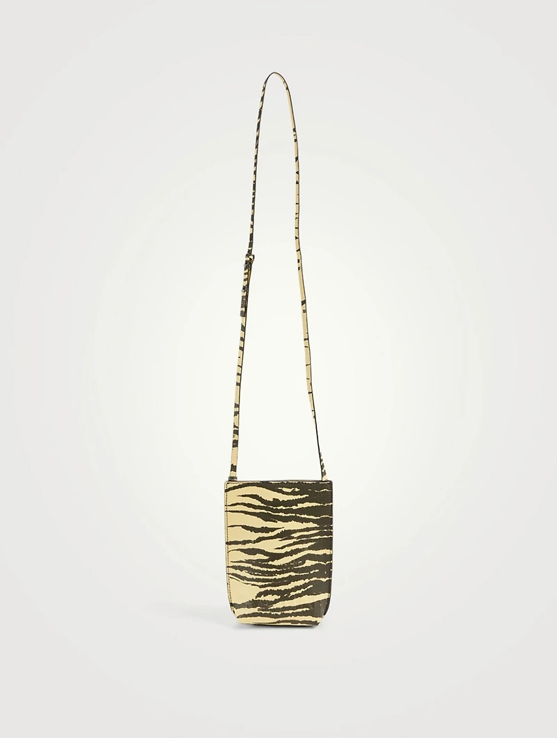 Recycled Leather Crossbody Phone Bag In Zebra Print