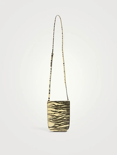 Recycled Leather Crossbody Phone Bag In Zebra Print