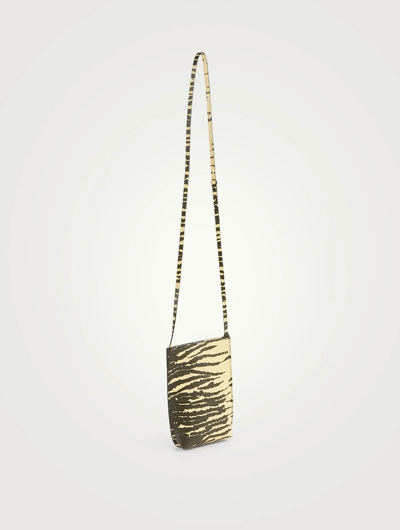 Recycled Leather Crossbody Phone Bag In Zebra Print