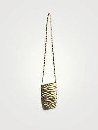 Recycled Leather Crossbody Phone Bag In Zebra Print