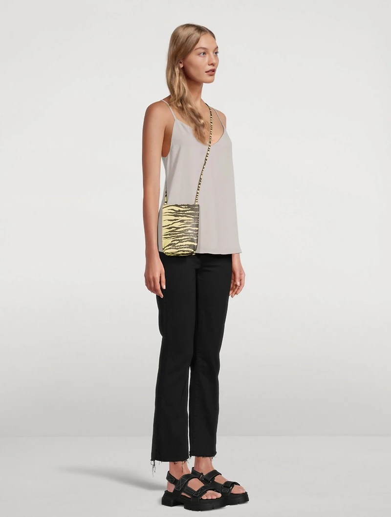 Recycled Leather Crossbody Phone Bag In Zebra Print