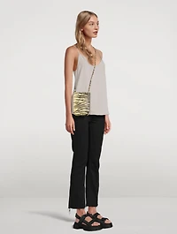 Recycled Leather Crossbody Phone Bag In Zebra Print