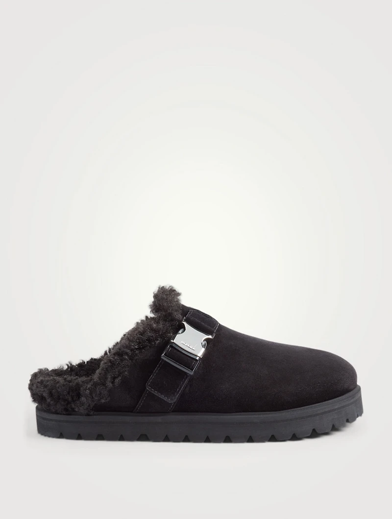 Mon Suede And Fleece Flat Mules
