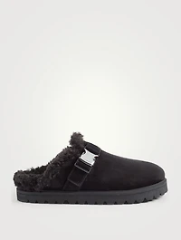 Mon Suede And Fleece Flat Mules