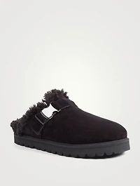Mon Suede And Fleece Flat Mules