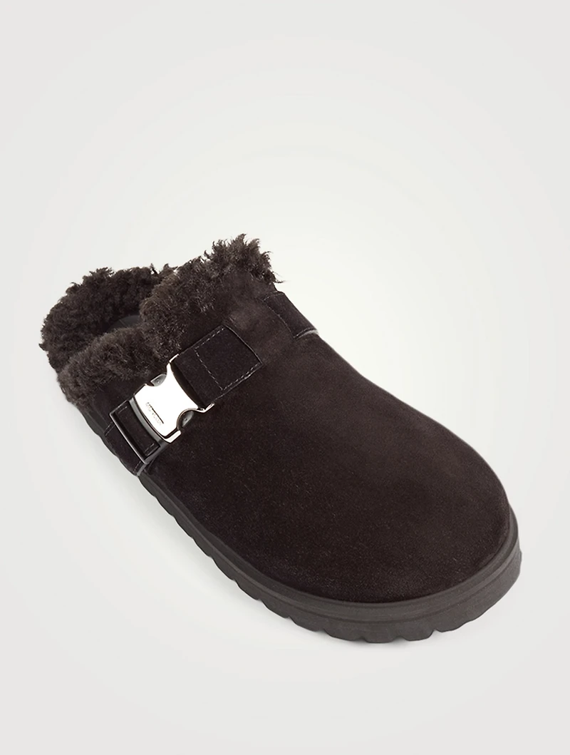 Mon Suede And Fleece Flat Mules
