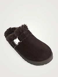 Mon Suede And Fleece Flat Mules