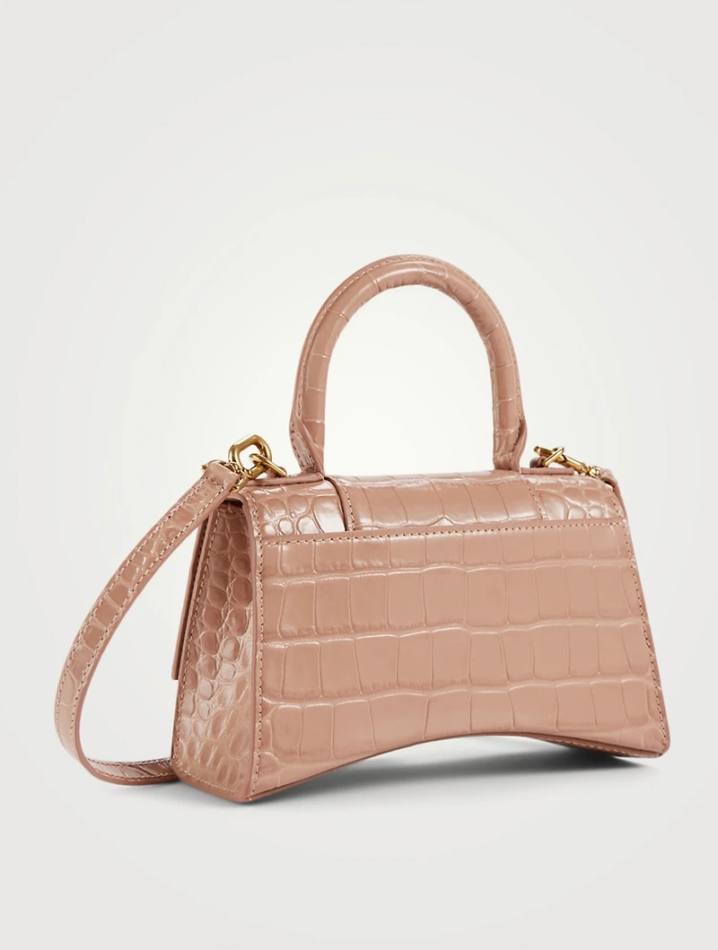 Hourglass Croc-Embossed Leather Top Handle Bag