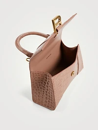 Hourglass Croc-Embossed Leather Top Handle Bag