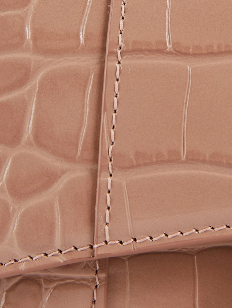 Hourglass Croc-Embossed Leather Top Handle Bag