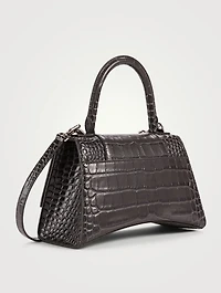 Hourglass Croc-Embossed Leather Top Handle Bag