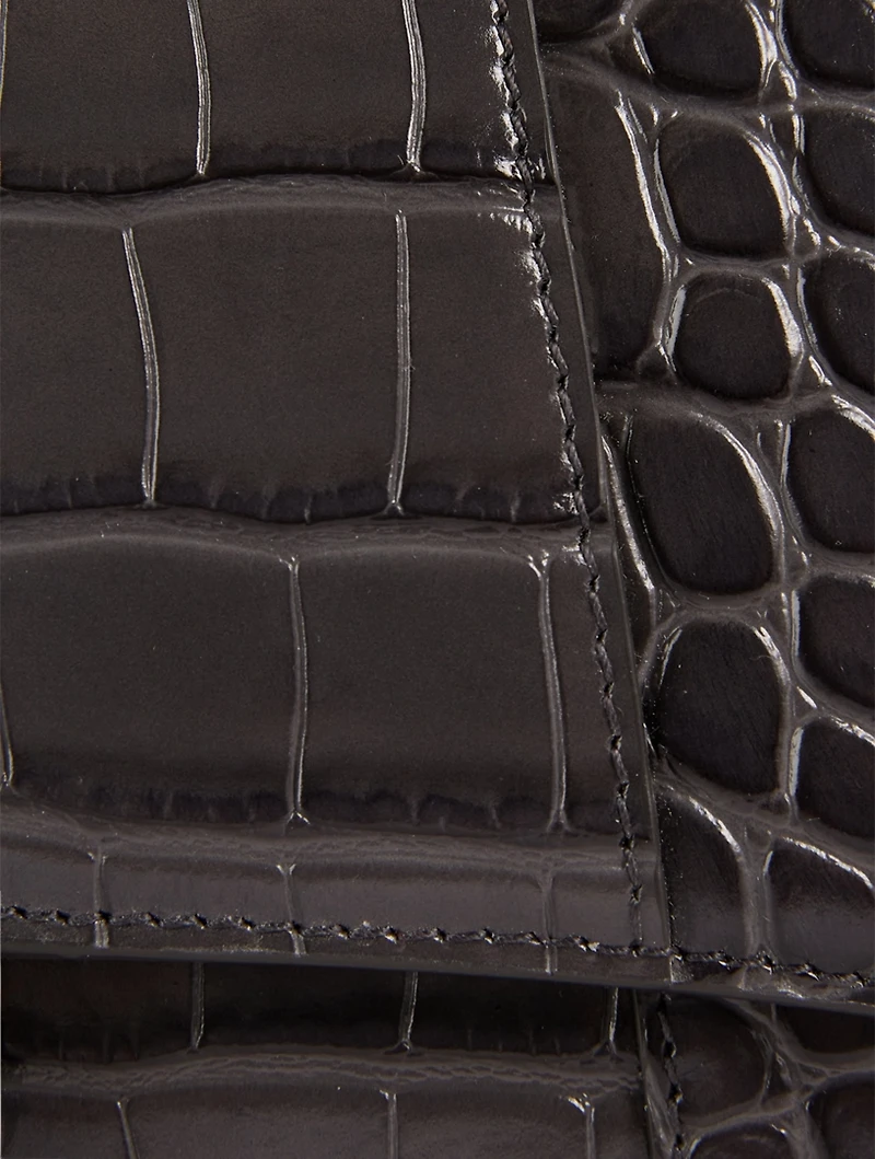 Hourglass Croc-Embossed Leather Top Handle Bag