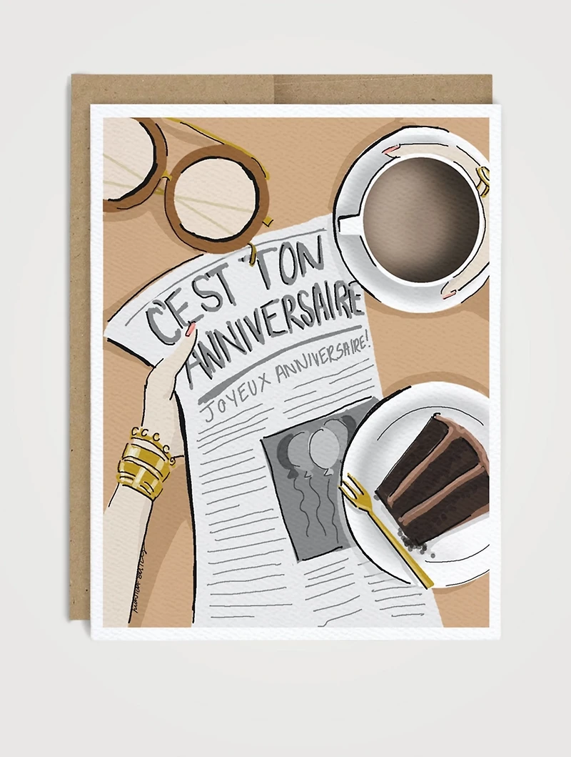 Festive Flat Lay  Birthday Card - French