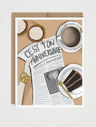 Festive Flat Lay  Birthday Card - French