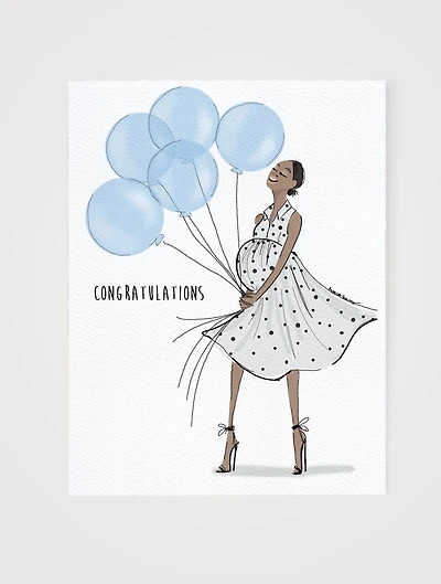 Polka Dot Parent Blue Balloons Baby Card