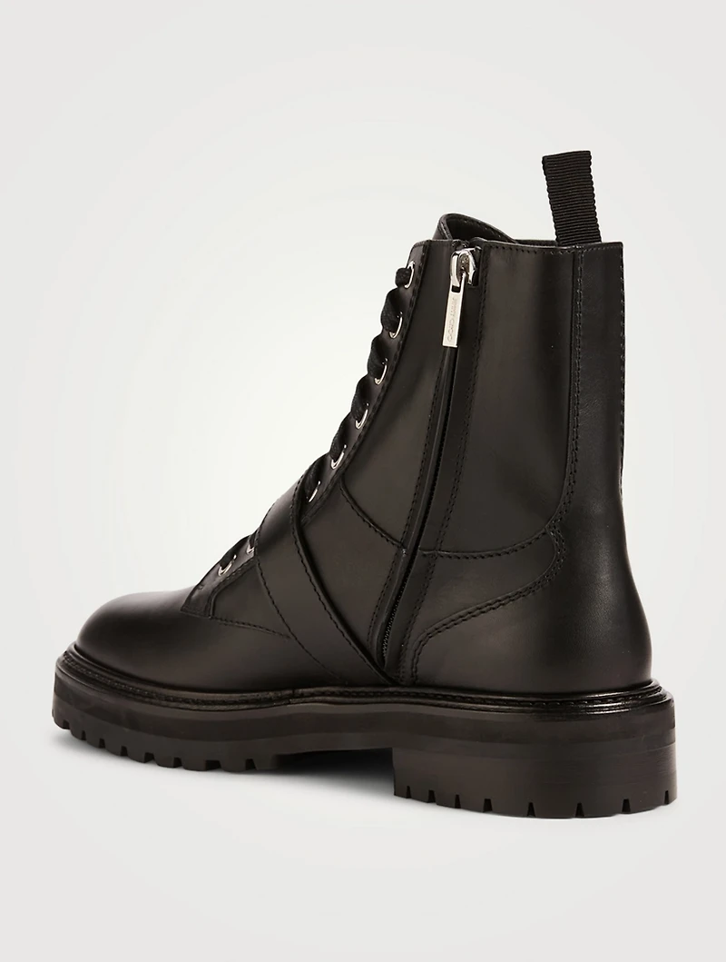 Cora Leather Combat Boots With Crystal Buckle