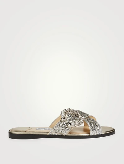 Marle Coarse Glitter Slide Sandals With Crystal Buckle