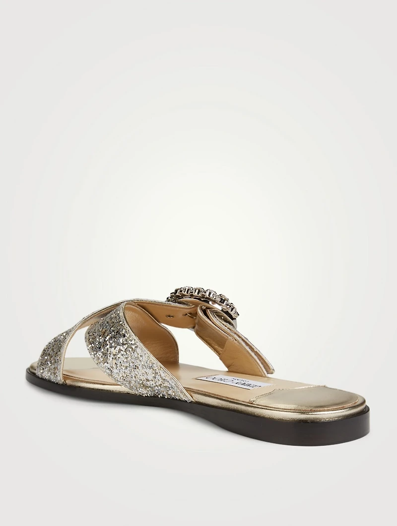 Marle Coarse Glitter Slide Sandals With Crystal Buckle