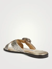 Marle Coarse Glitter Slide Sandals With Crystal Buckle