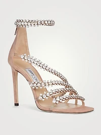 Josefine 100 Suede Heeled Sandals With Crystal Straps