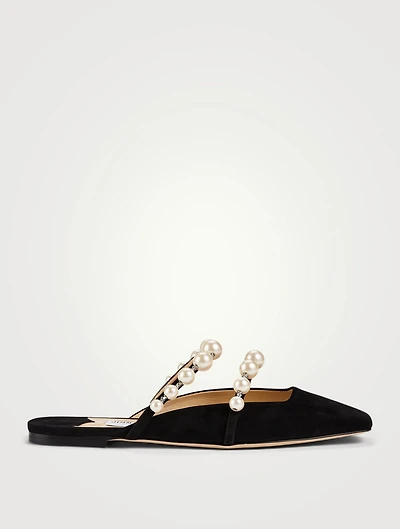 Amaya Suede Flat Mules With Pearls