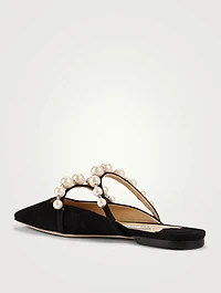 Amaya Suede Flat Mules With Pearls