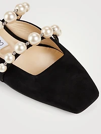 Amaya Suede Flat Mules With Pearls