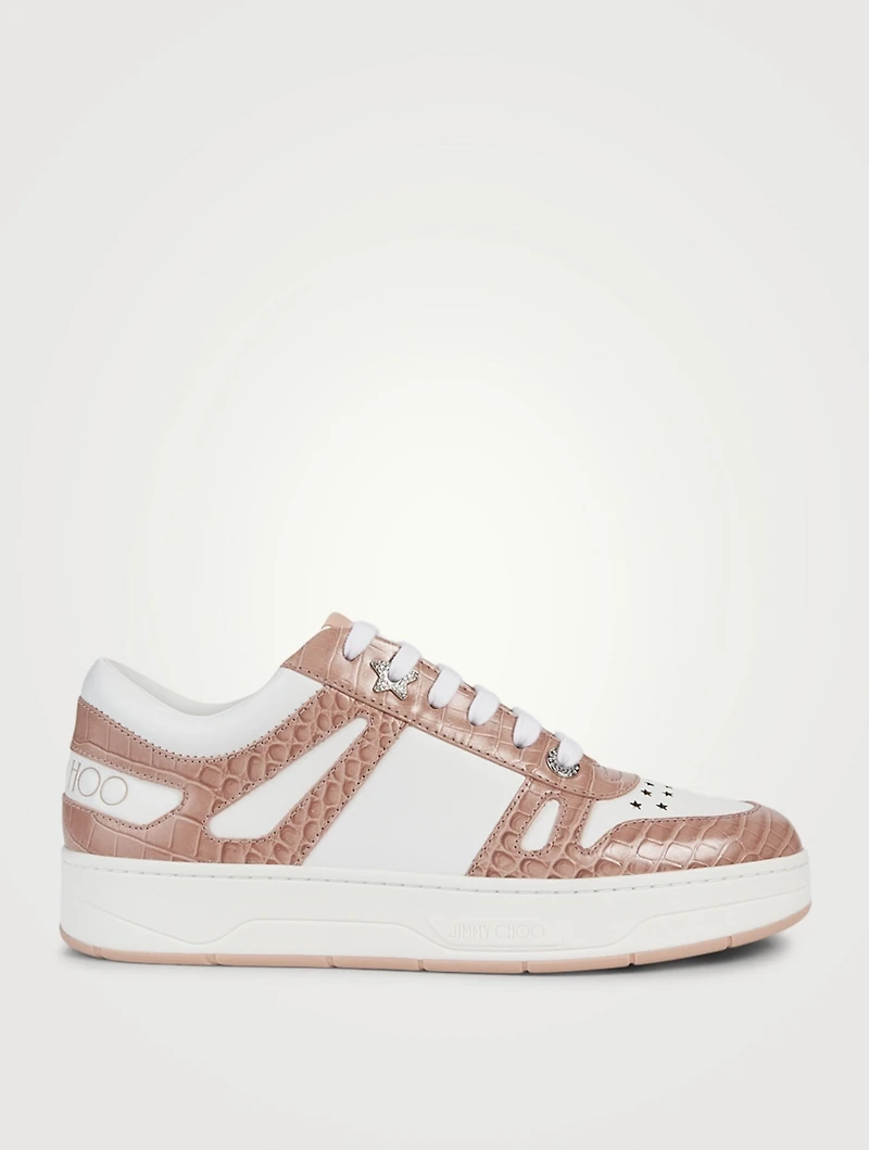 Hawaii/F Croc-Embossed Leather Sneakers