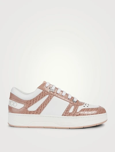 Hawaii/F Croc-Embossed Leather Sneakers
