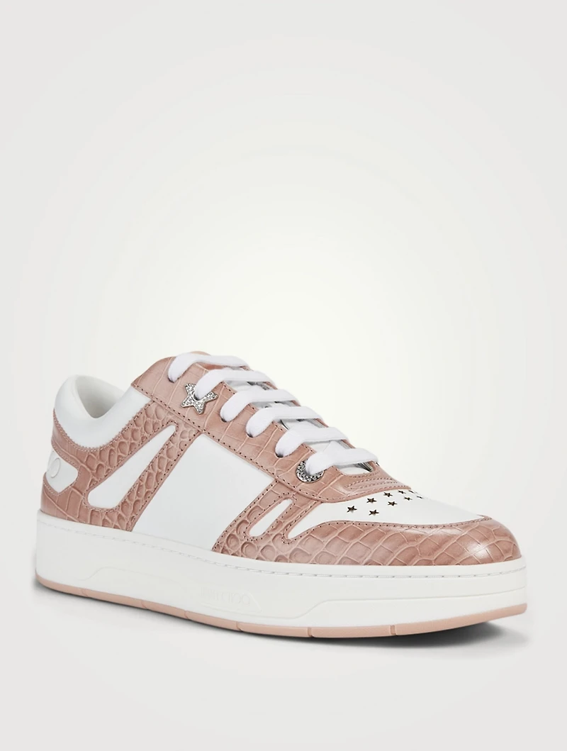Hawaii/F Croc-Embossed Leather Sneakers