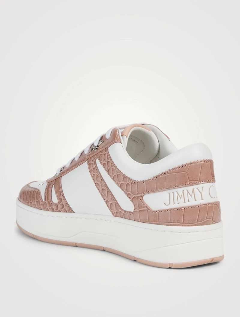 Hawaii/F Croc-Embossed Leather Sneakers