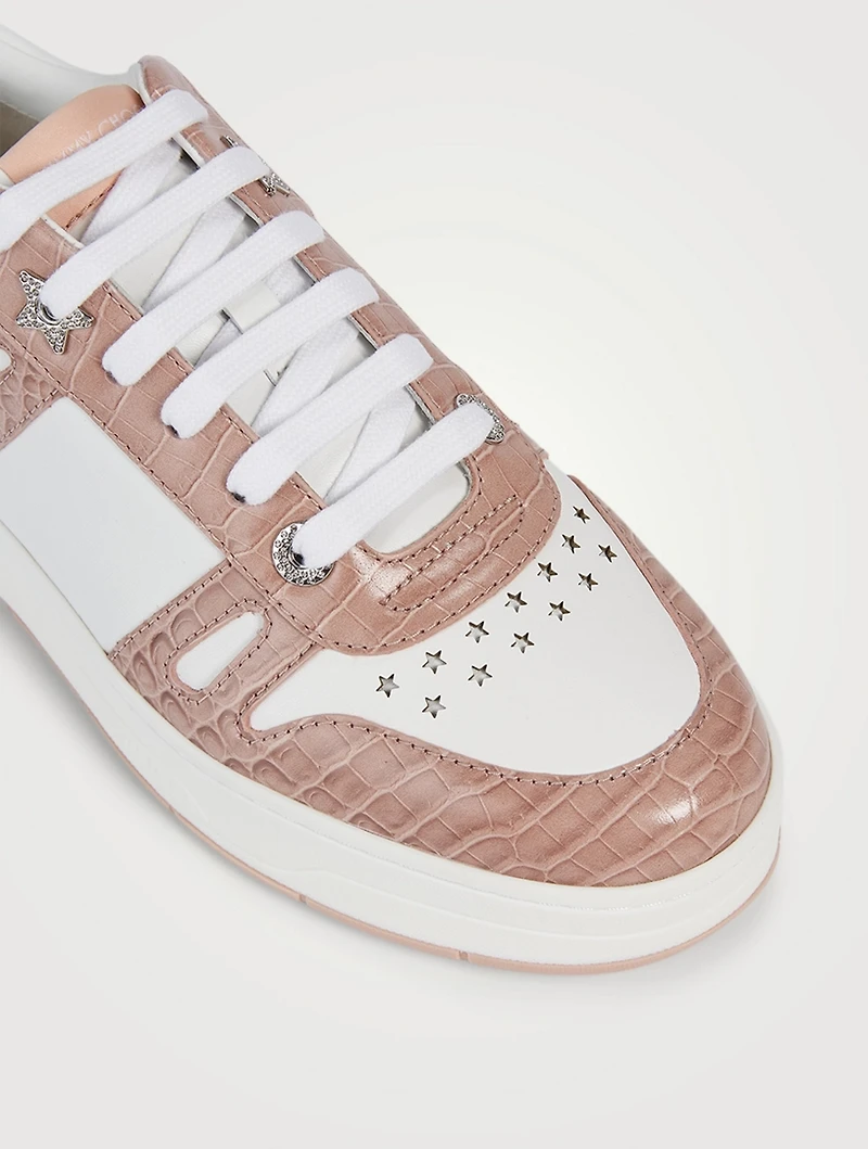 Hawaii/F Croc-Embossed Leather Sneakers