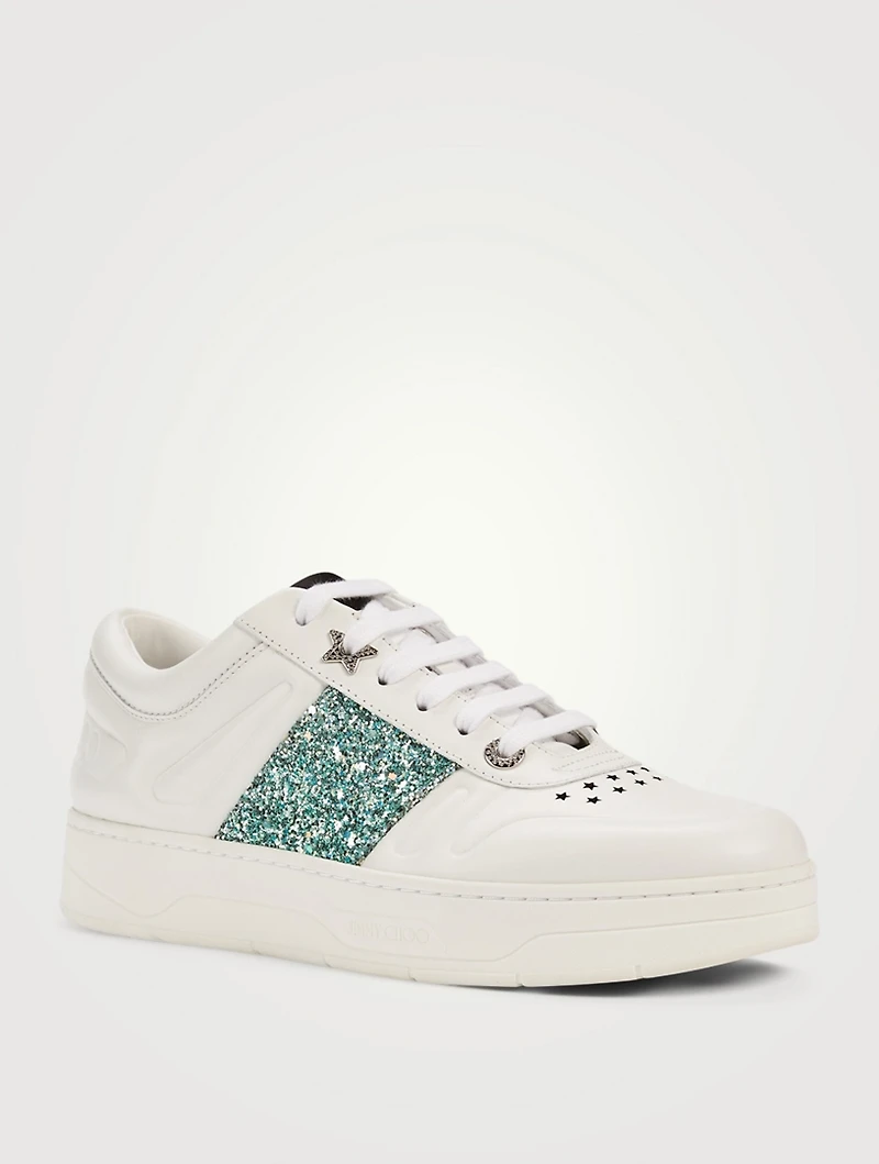 Hawaii/F Leather Sneakers With Glitter Stripe
