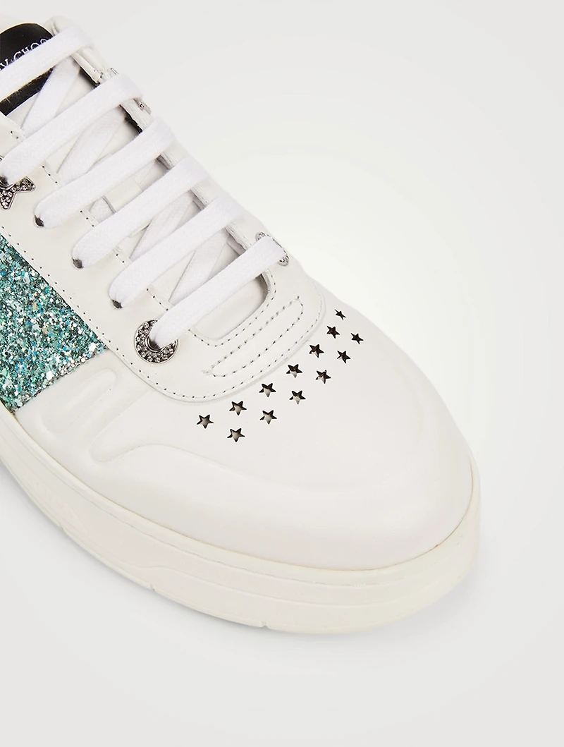 Hawaii/F Leather Sneakers With Glitter Stripe