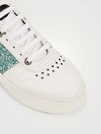 Hawaii/F Leather Sneakers With Glitter Stripe