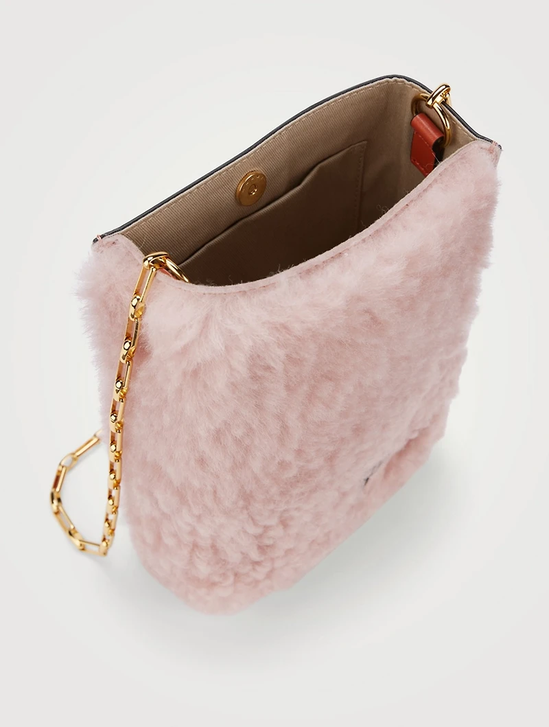 Nano Museo Shearling And Leather Chain Crossbody bag