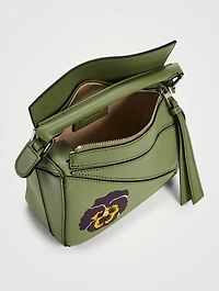 Mini Puzzle Leather Bag With Pansy Print