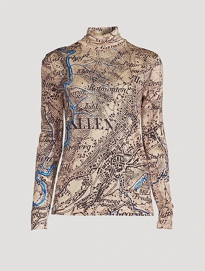 Cashmere And Silk Turtleneck Map Print