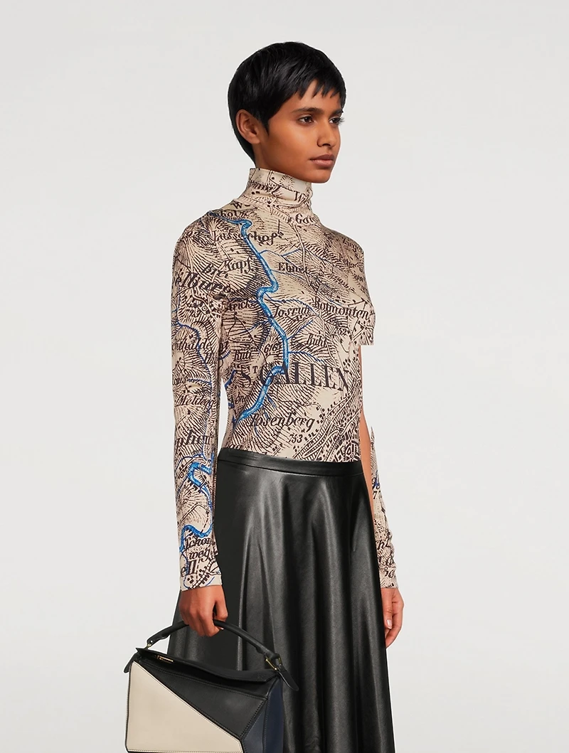 Cashmere And Silk Turtleneck Map Print