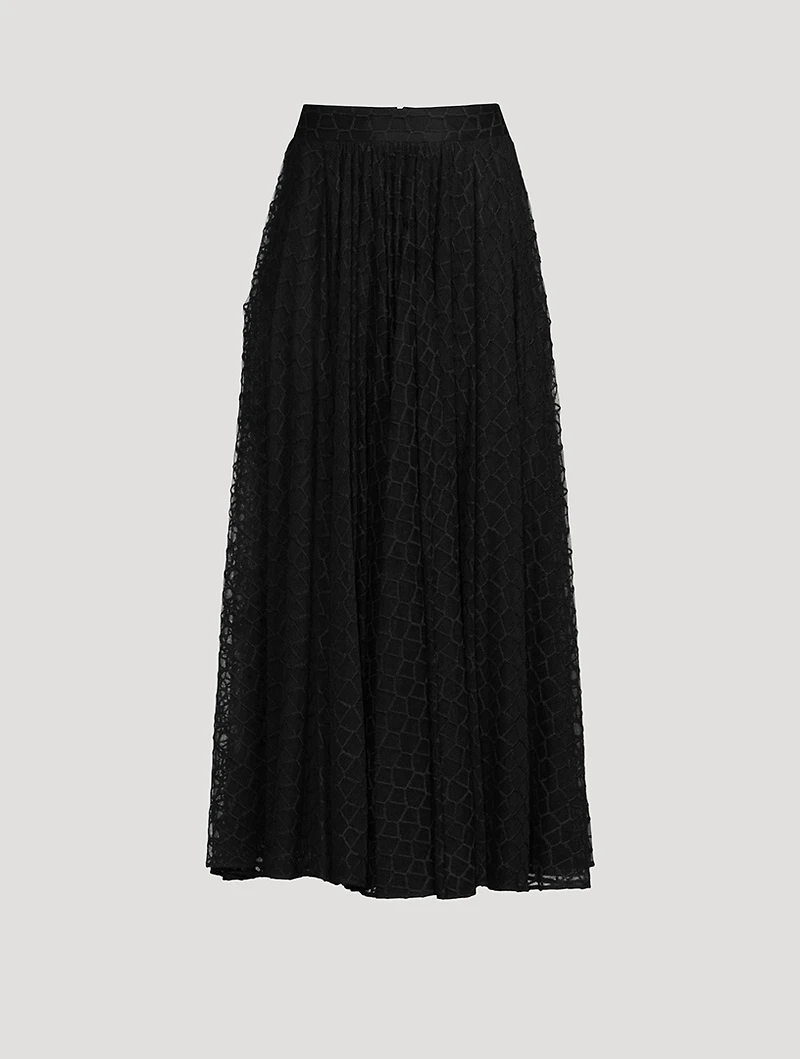 Embroidered Tulle Midi Skirt
