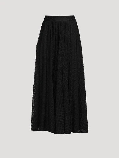Embroidered Tulle Midi Skirt