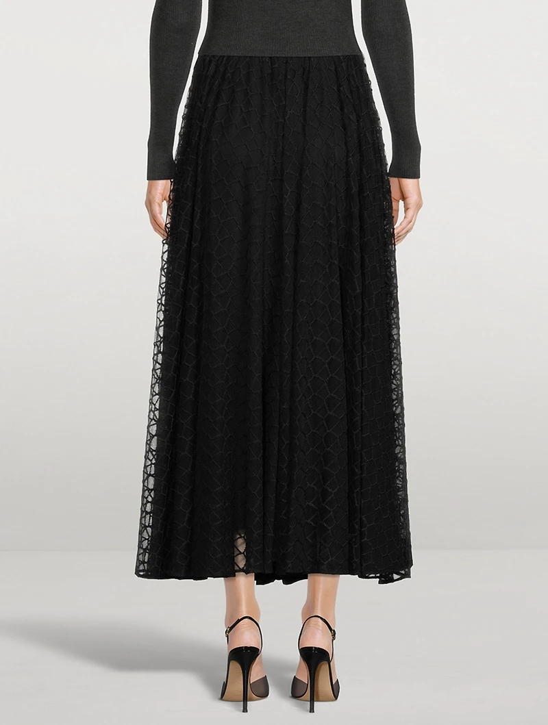 Embroidered Tulle Midi Skirt