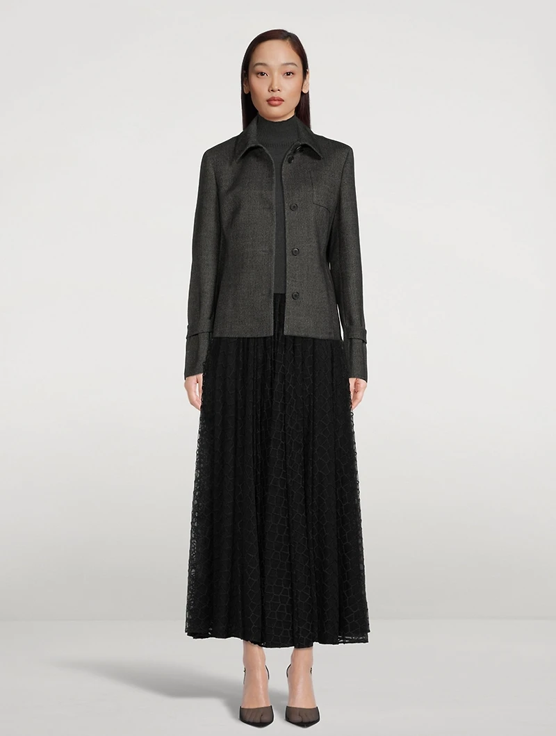 Embroidered Tulle Midi Skirt