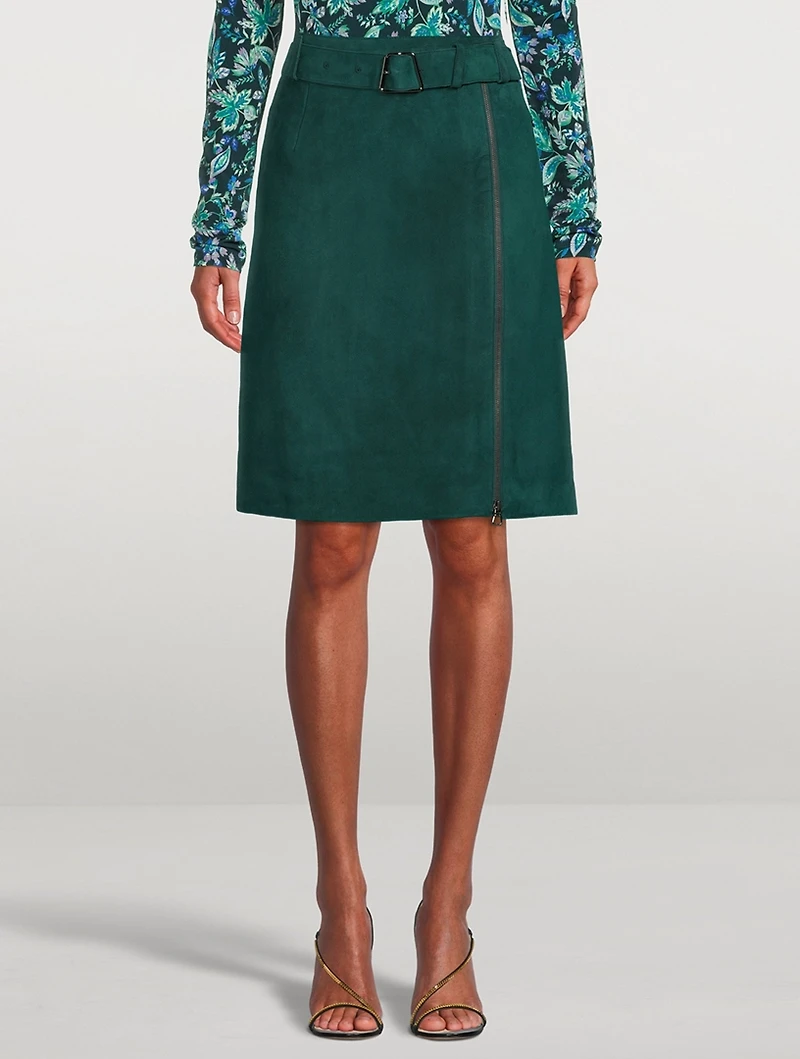 Zippered Suede Skirt With Belt
