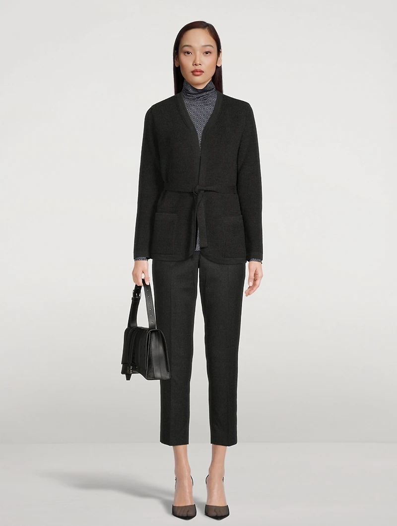 Belted Stretch Wool Cardigan