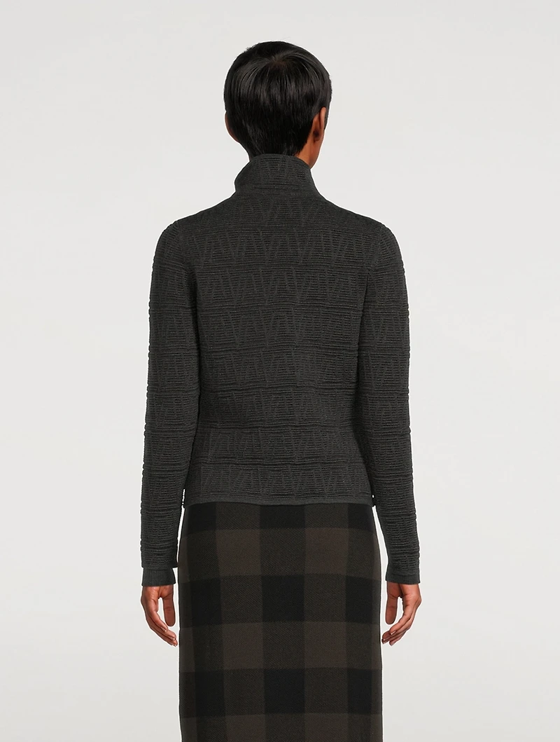 Jacquard Zip-Front Cardigan